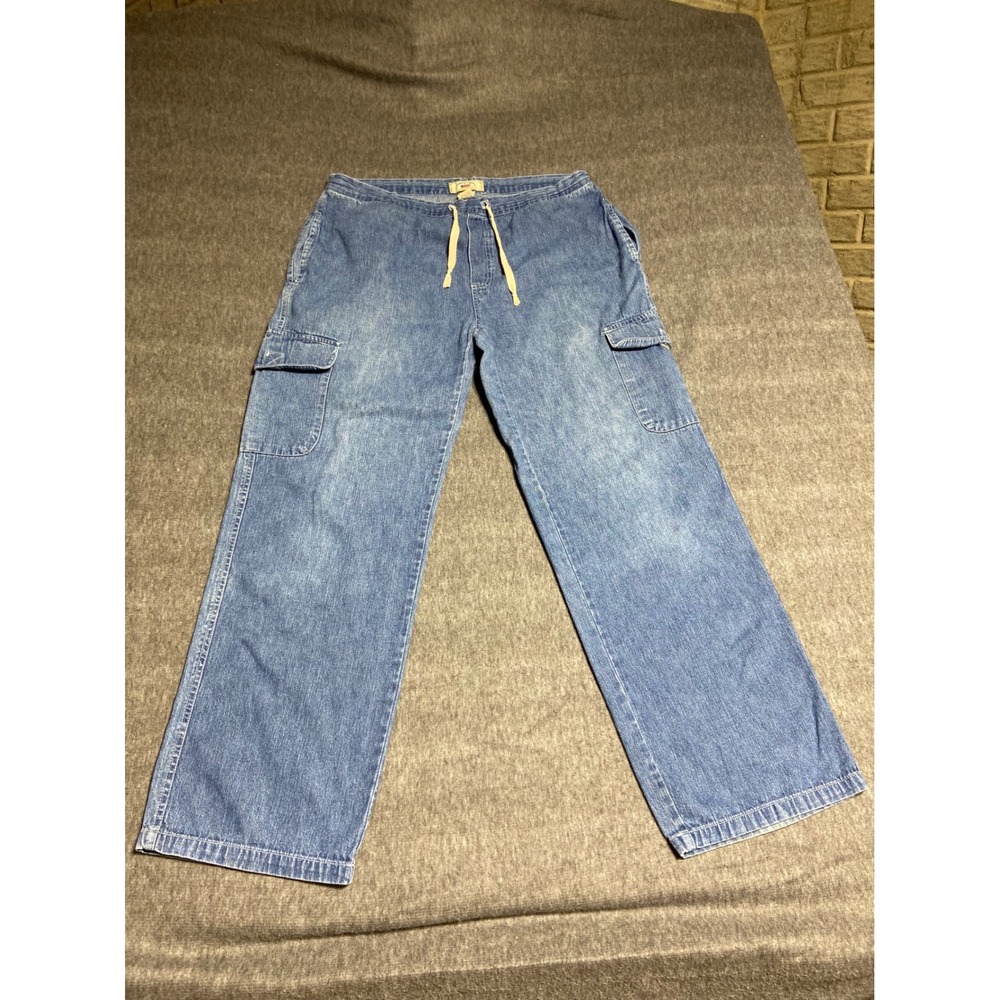 County Seat Womens Blue Cotton Drawstring Cargo Jeans Medium Wash Size L